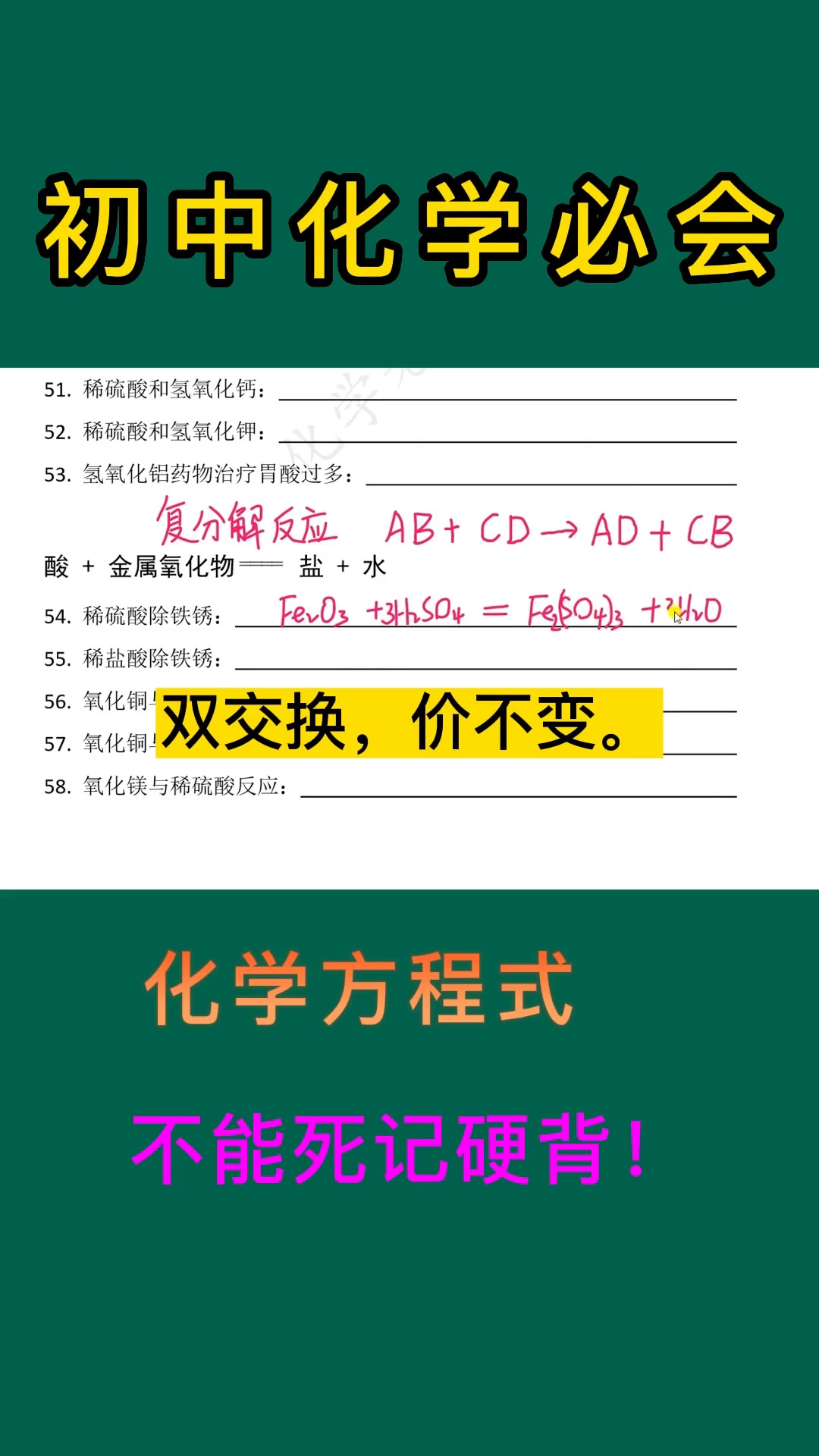 初中化学酸碱盐方程式背不下?这些方法帮你搞定!