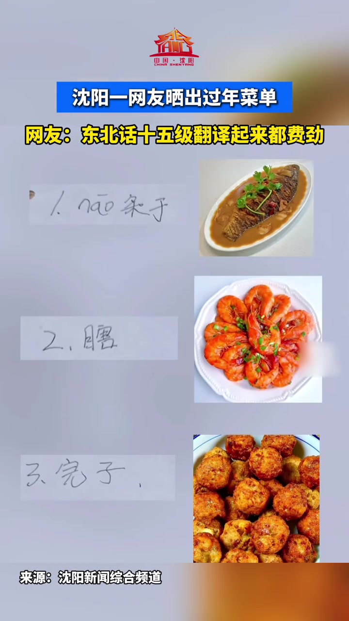 沈阳一网友晒出过年菜单，网友：东北话十五级翻译起来都费劲
