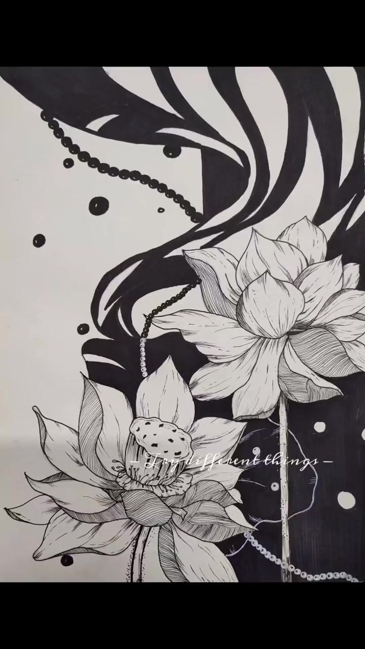 #黑白装饰画#线描予独爱莲之出淤泥而不染，濯清涟而不妖（莲花系列）……