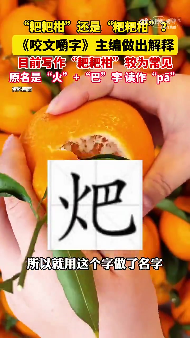 是“耙耙柑”还是“粑粑柑”?《咬文嚼字》主编做出解释:原名是“____”字,读作“pā”,