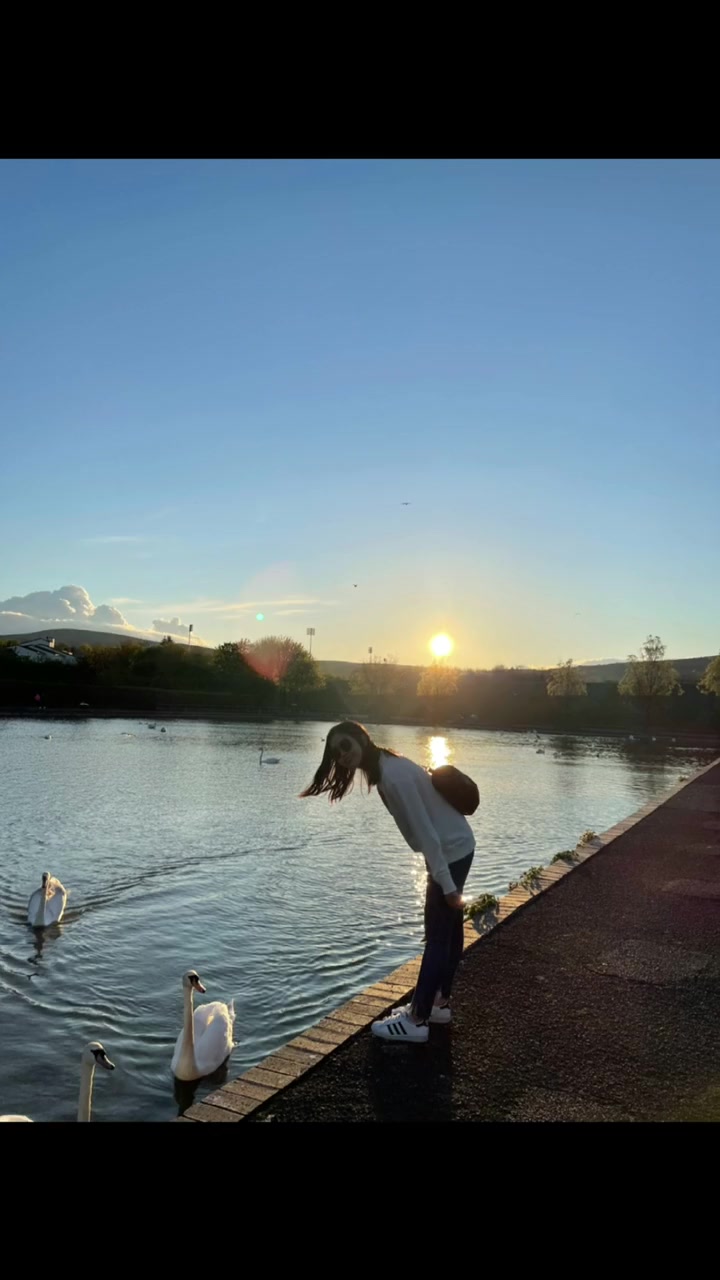 漫步天鹅湖畔，舒缓学业压力，欣赏日落美景