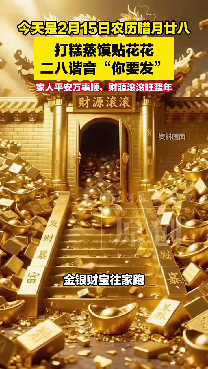 今天是2月15日，农历腊月廿八，打糕蒸馍贴花花，二八谐音“你要发”，家人平安方事顺，财源滚