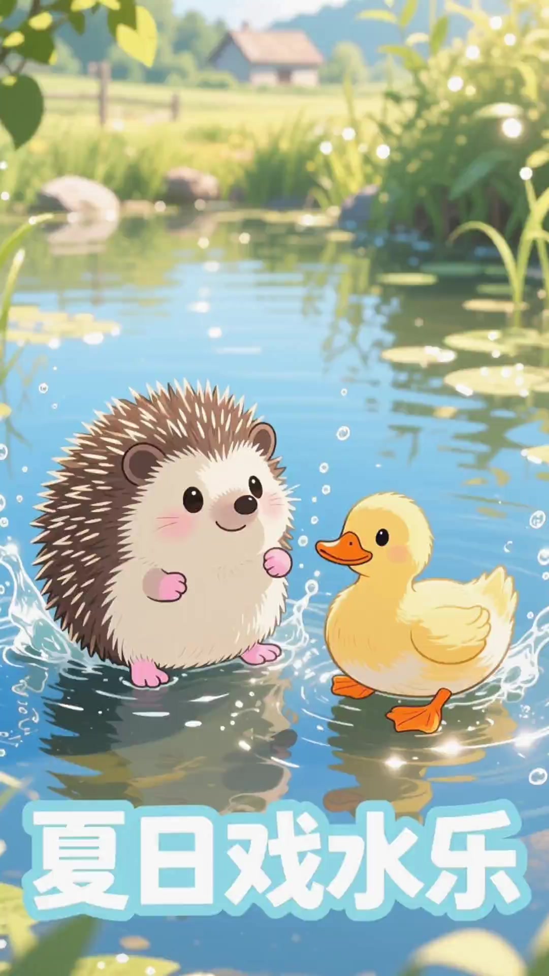 小刺猬小鸭子戏水,夏日快乐超加倍