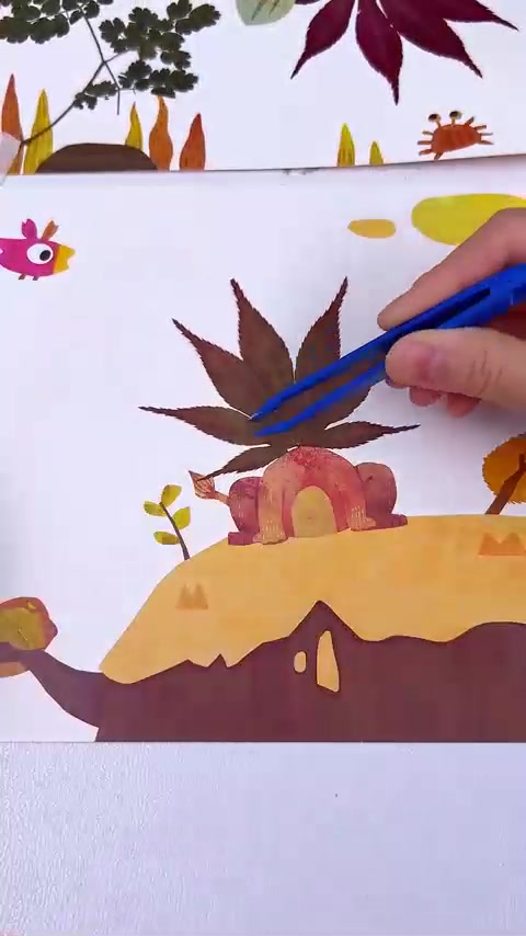 幼儿园老师布置的树叶画手工作业，用这个方便好玩又有趣