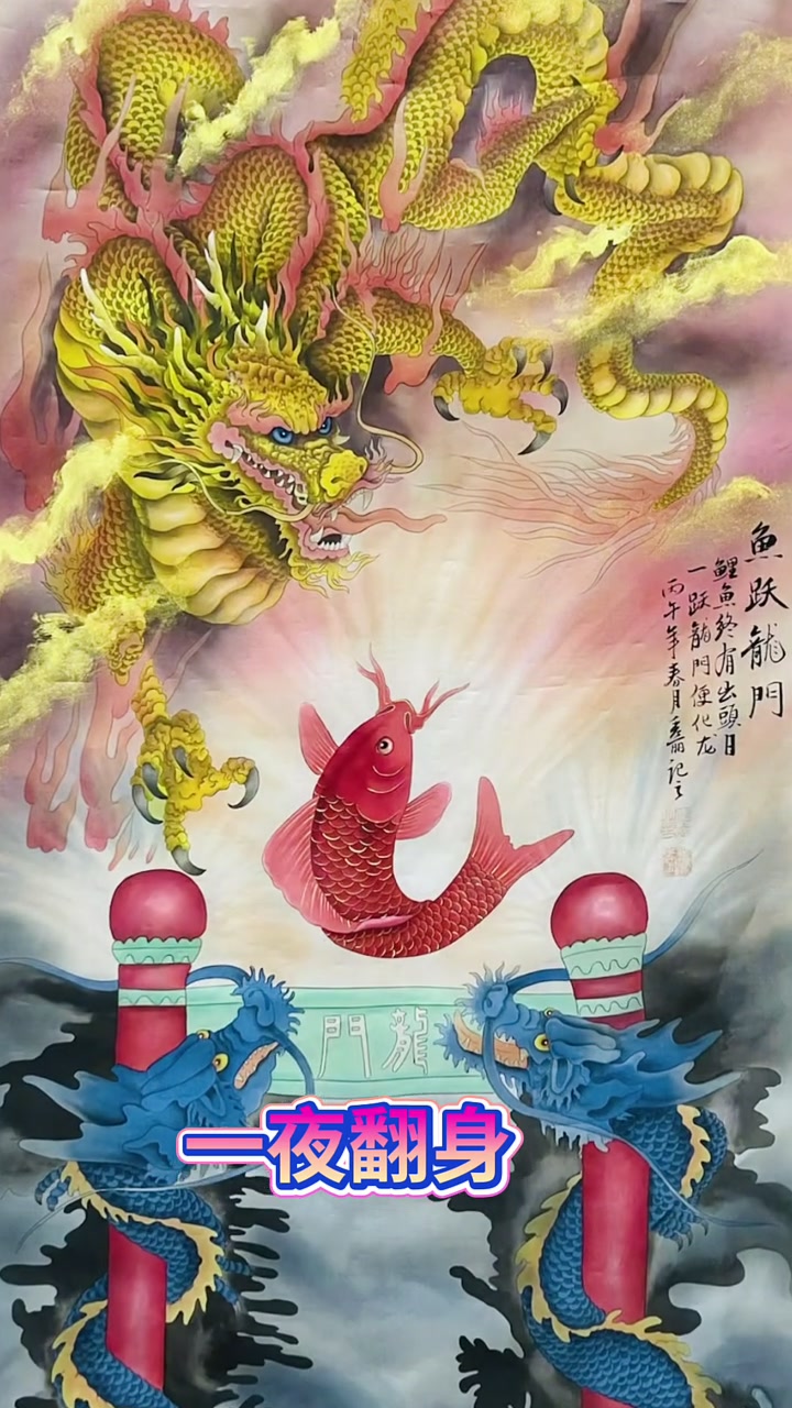 鲤鱼终有出头日、一跃龙门变化龙,一夜翻身步步高升!#知识播种计划 #工笔画 #鱼跃龙门