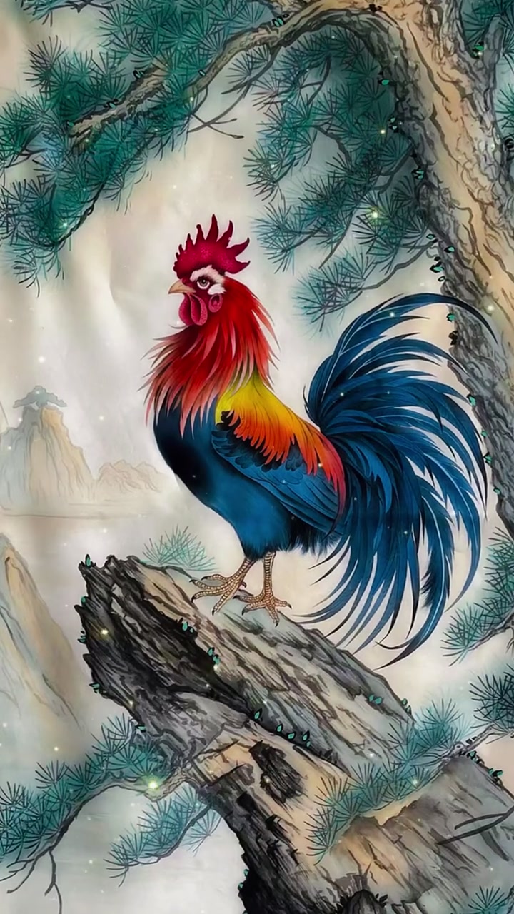 金鸡报晓，2026祝大家鸿运当头大吉大利、一飞冲天一鸣惊人，工笔画大公鸡 #知识播种计划 