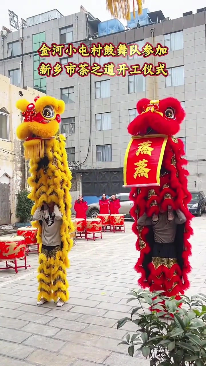 新乡开工仪式，鼓与狮的完美结合，老板很满意