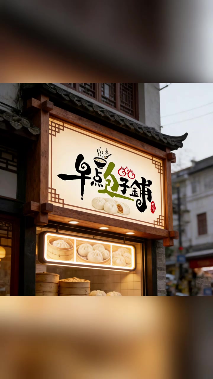 早餐包子铺门头效果图设计,包子铺早餐店招牌设计,包子铺早餐店logo设计#早餐包子铺门头效