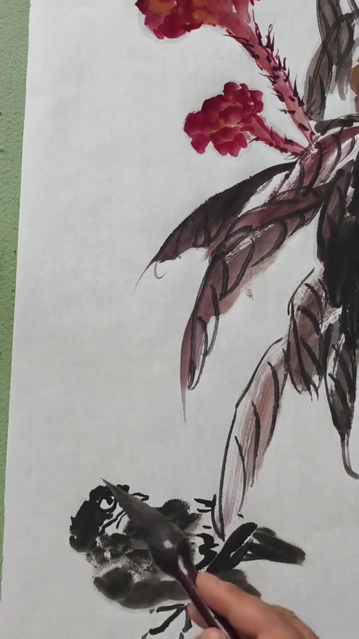 写意鸡冠花怎么画?国画花鸟教学