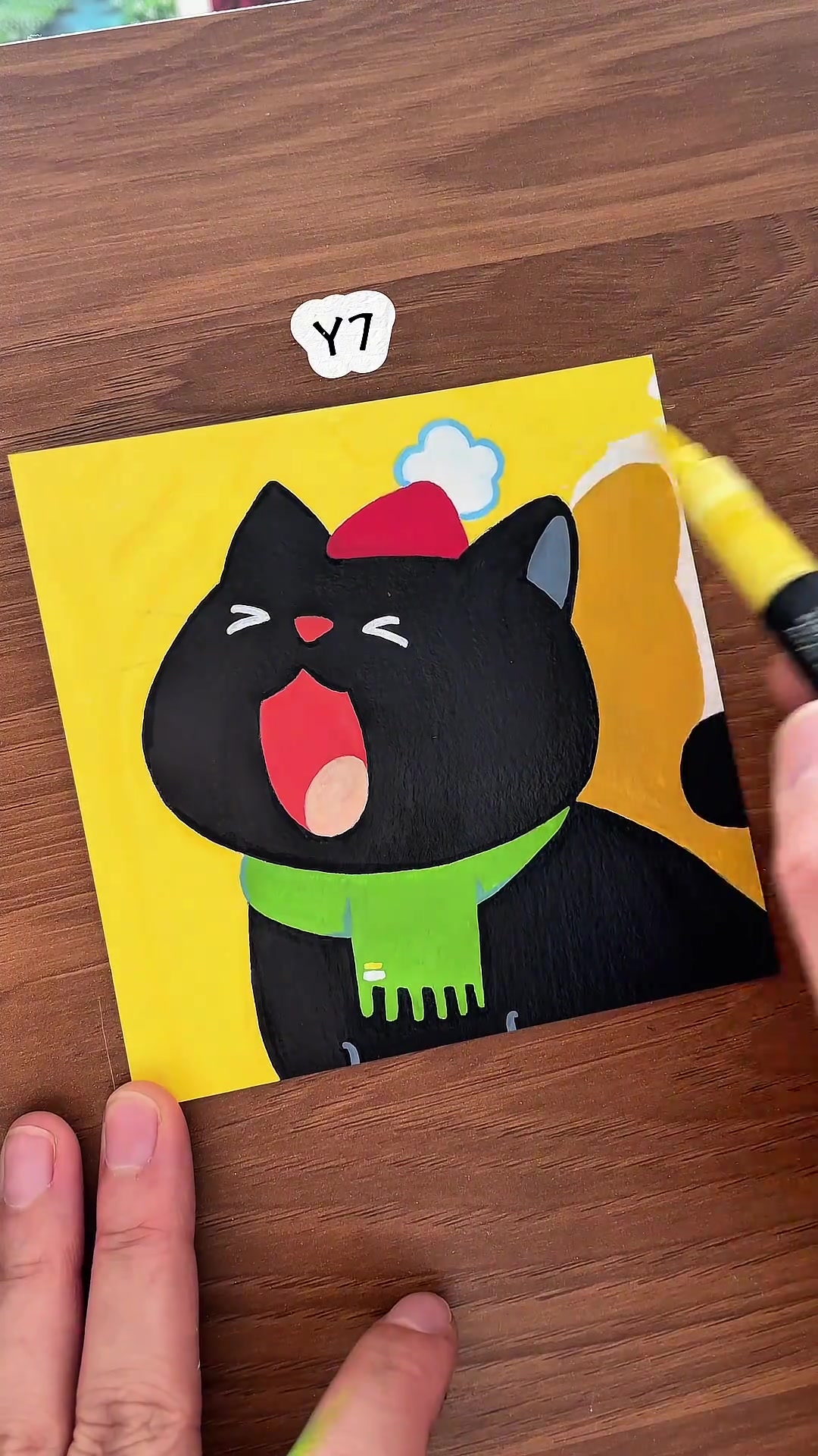 用丙烯马克笔画卡通小猫的简单方法