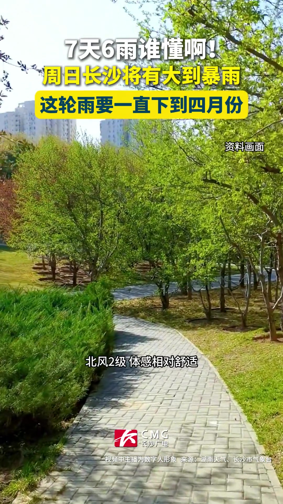 7天6雨谁懂啊!周日长沙将有大到暴雨!