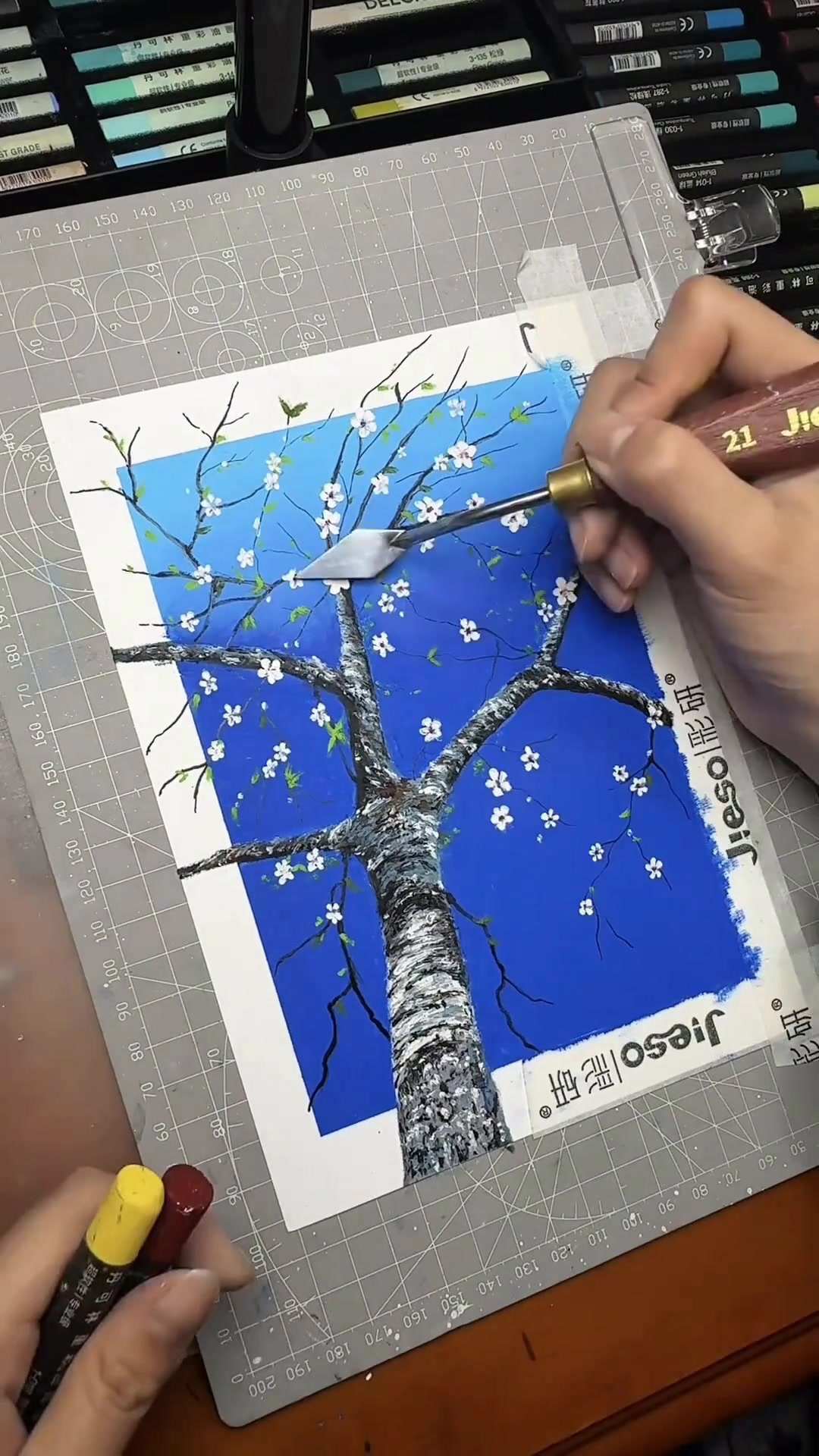 自学油画棒画春日治愈风景画,简单又好看