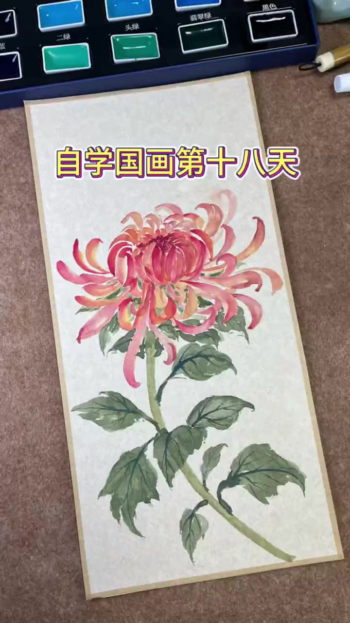 自学国画第十八天，今天画菊花