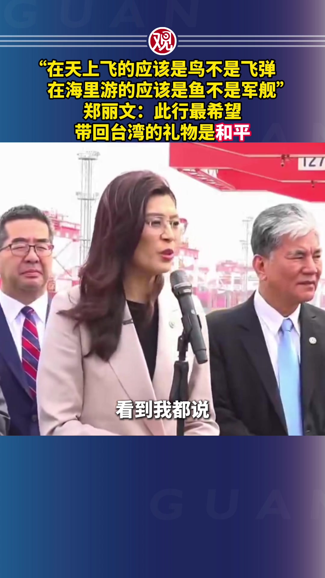 “在天上飞的应该是鸟不是飞弹,在海里游的应该是鱼不是军舰”,郑丽文:此行最希望带回台湾的礼