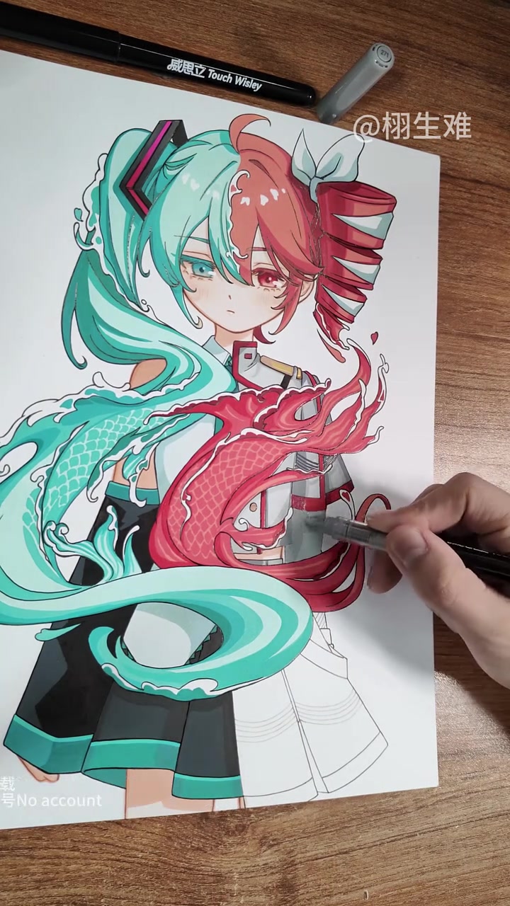 画个恰到好处的双音  #二创 #威思立丙烯马克笔 #手绘 #初音未来