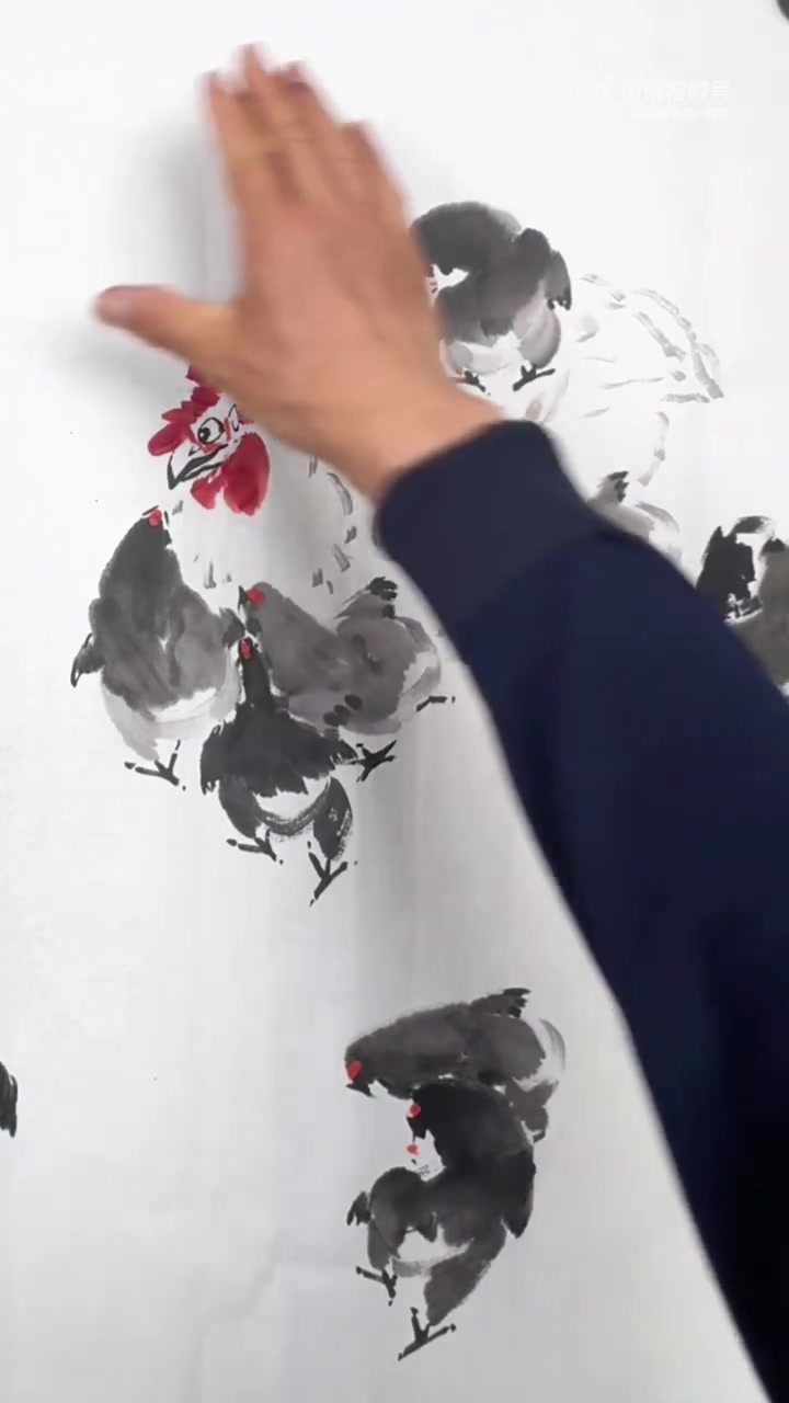 《母子情》④作画过程共分五个短视频完成，欢迎大家连续观看。#墨豪画鸡 #墨豪画鸡独具一格 