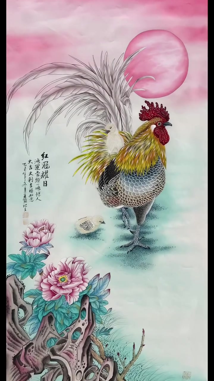 #知识播种计划 鸿运当头一鸣惊人，工笔画大公鸡！#工笔画 #感受国画意境之美