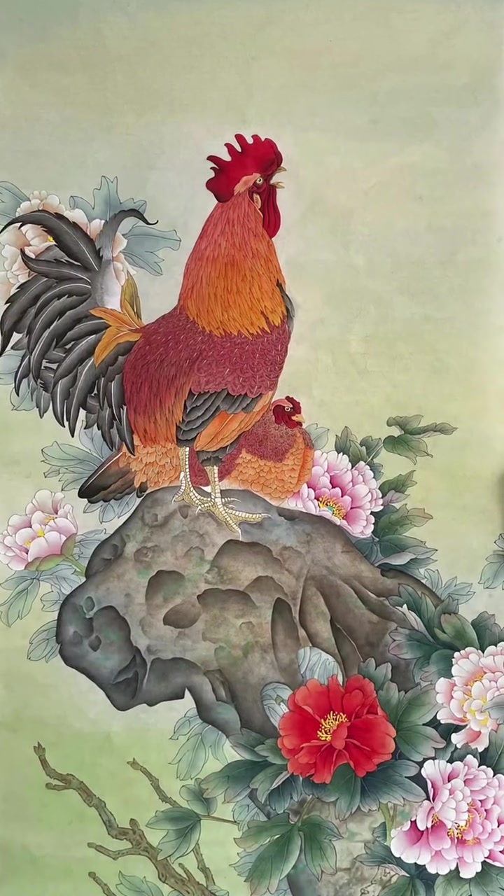 #知识播种计划 鸿运当头大吉大利、一鸣惊人金鸡报晓，国画鸡！#工笔画 #感受国画意境之美