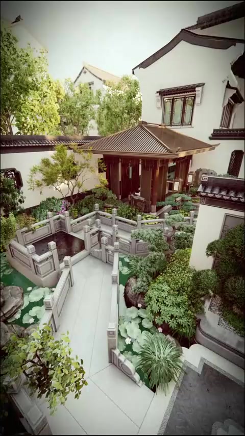 中式庭院的灵魂：鱼池、小桥流水、亭台楼阁，融国粹与自然景观