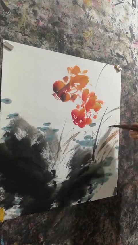 国画荷花金鱼画法,挥毫泼墨,好不畅快