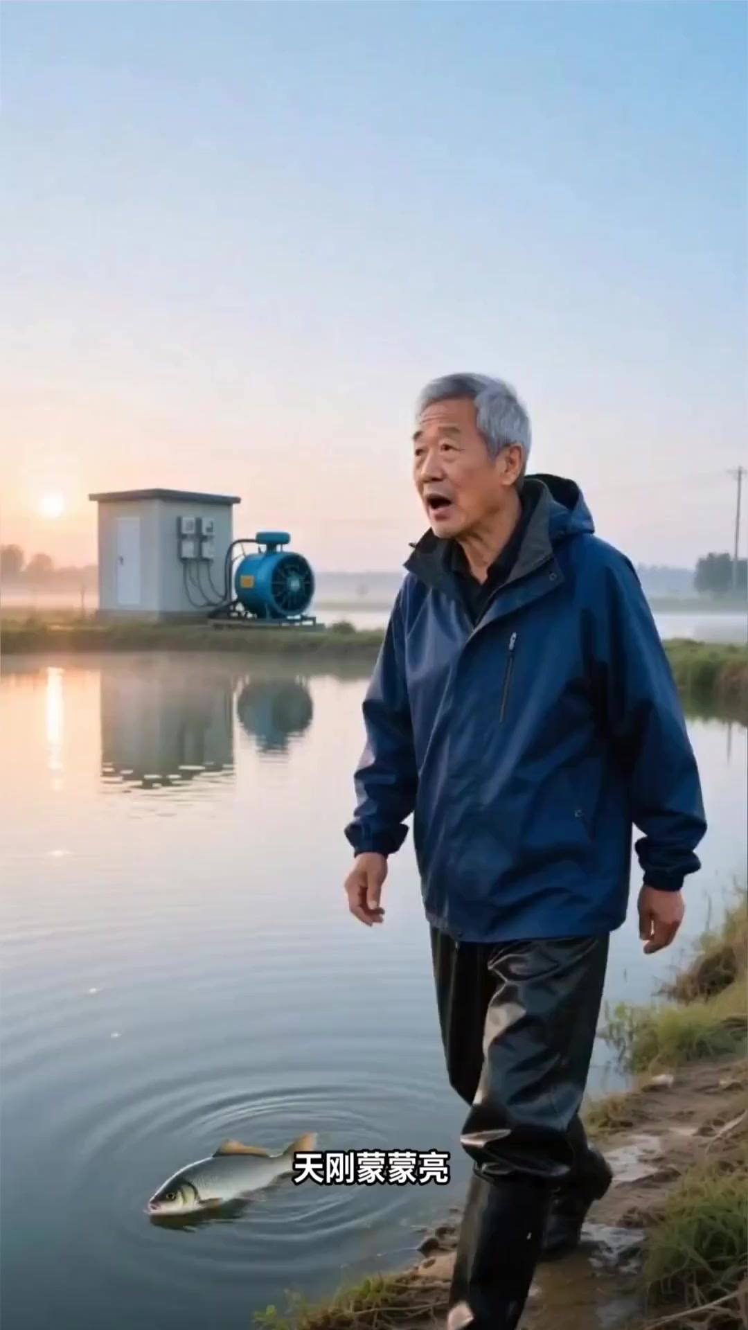 鱼塘缺氧鱼浮头，增氧机及时开，避免死鱼损