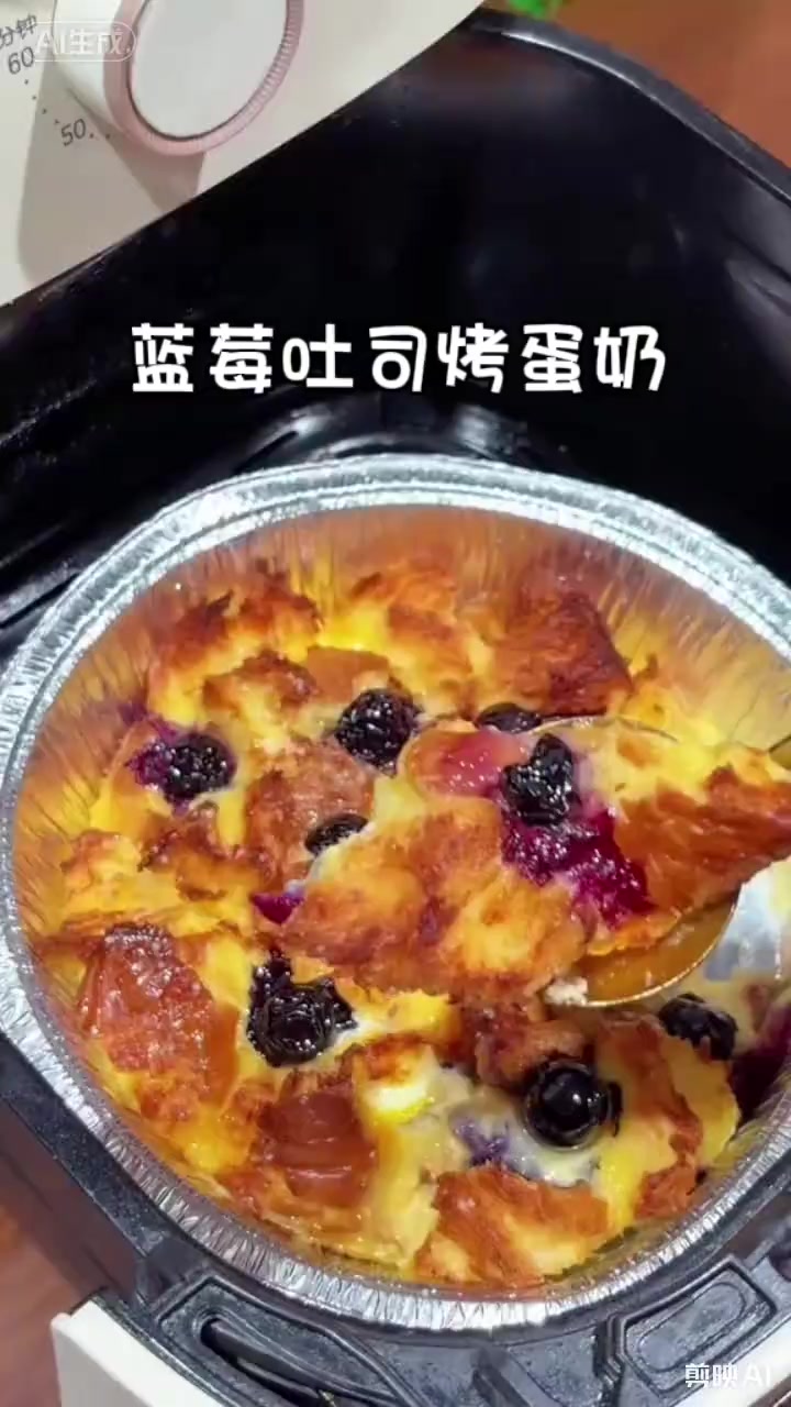 今天早餐给孩子们做肉松饼和蓝莓吐司烤蛋奶,孩子们都说太好吃了
