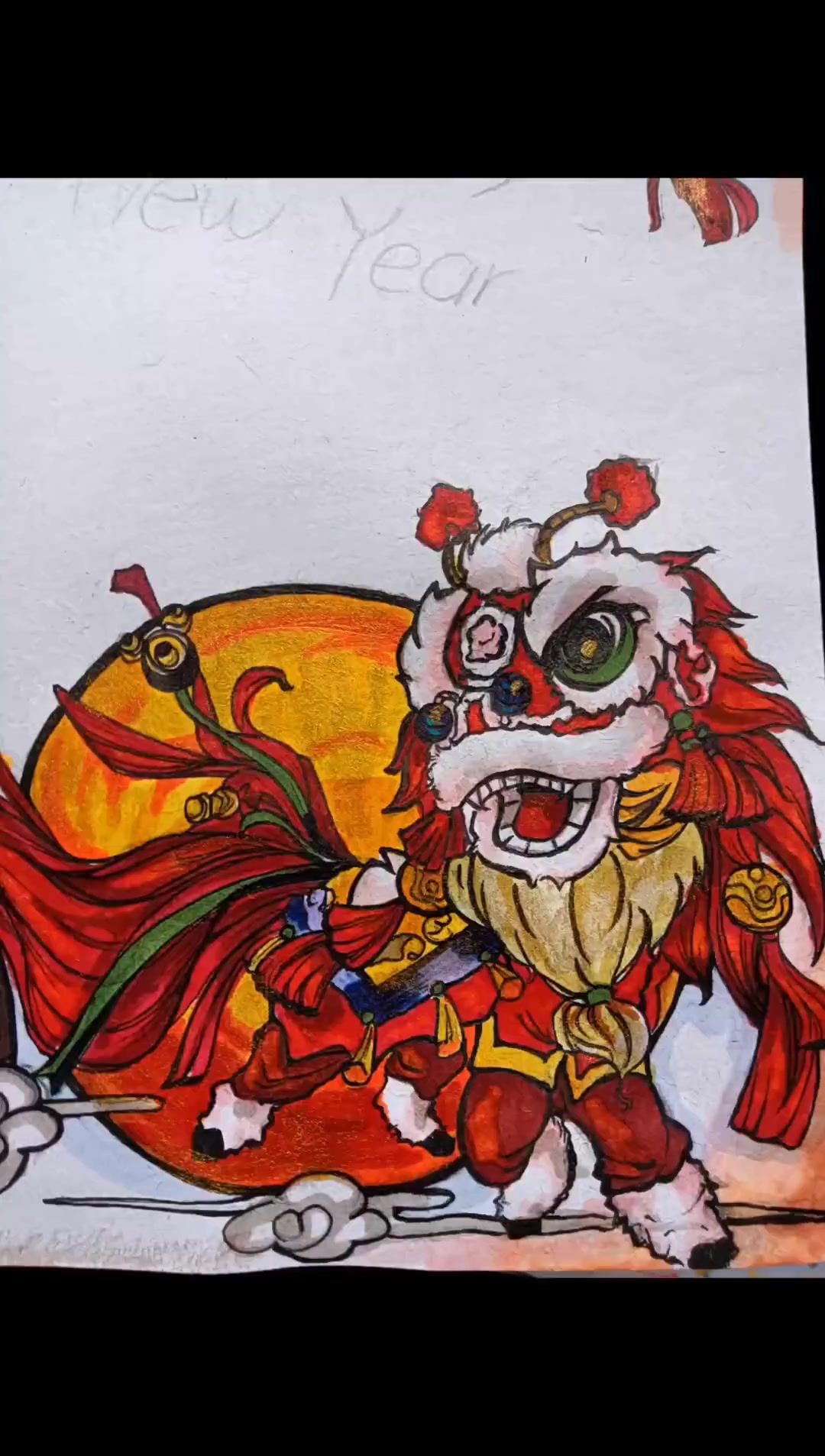 临摹手抄报里的醒狮,比画羡羡还要难
