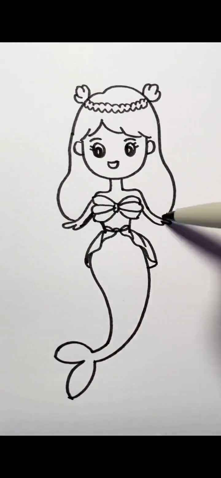 零基础能学的简笔画美人鱼公主画法