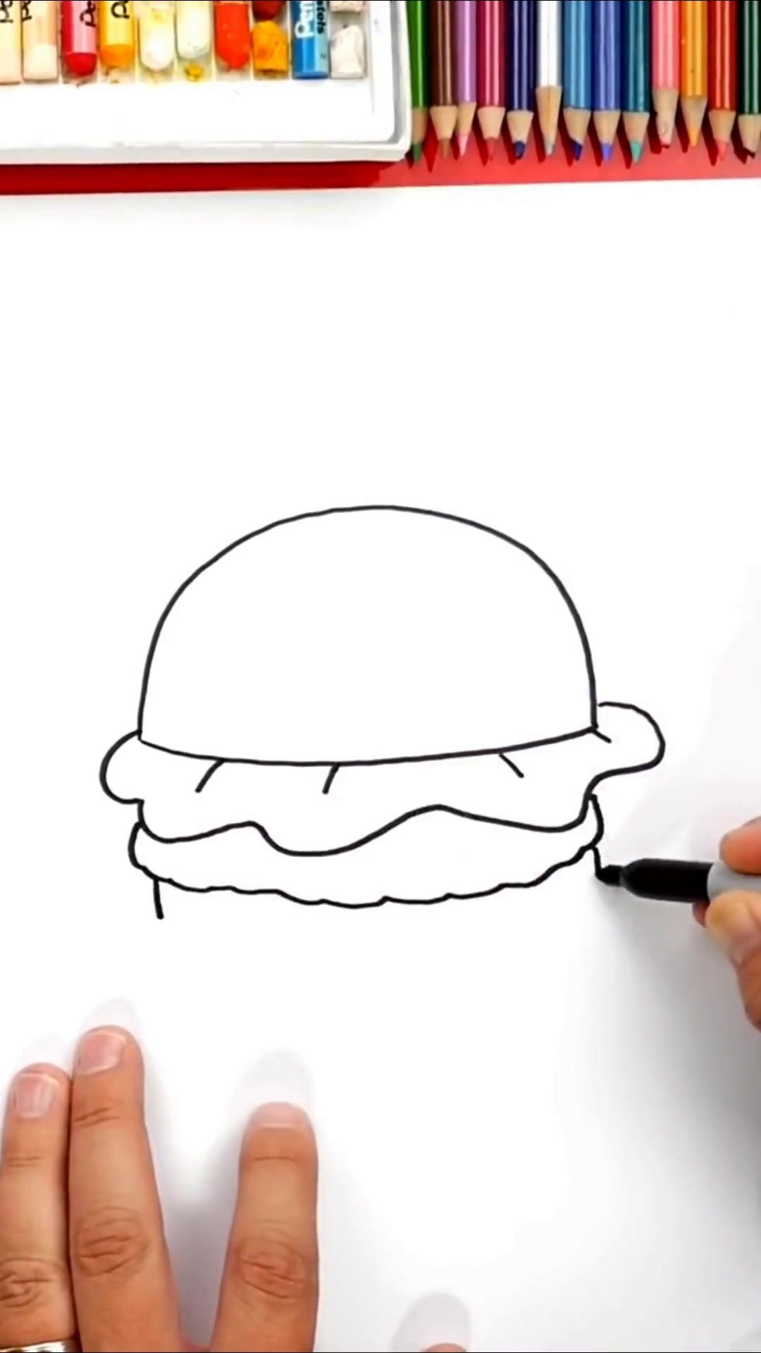 和孩子一起画可爱的汉堡亲子简笔画