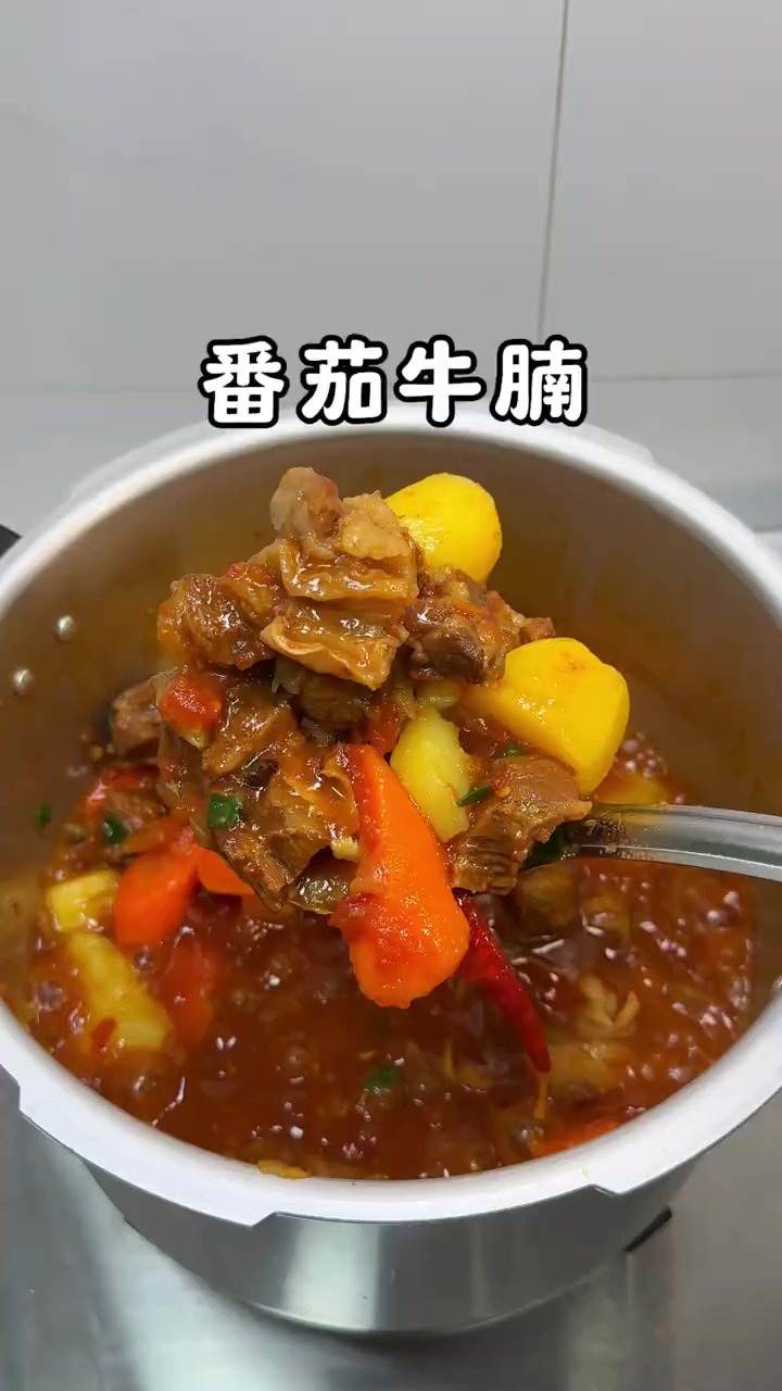 这样用番茄土豆炖的牛腩，汤汁真的很鲜很浓郁，肉质超软烂，我敢说没有谁是不爱吃的