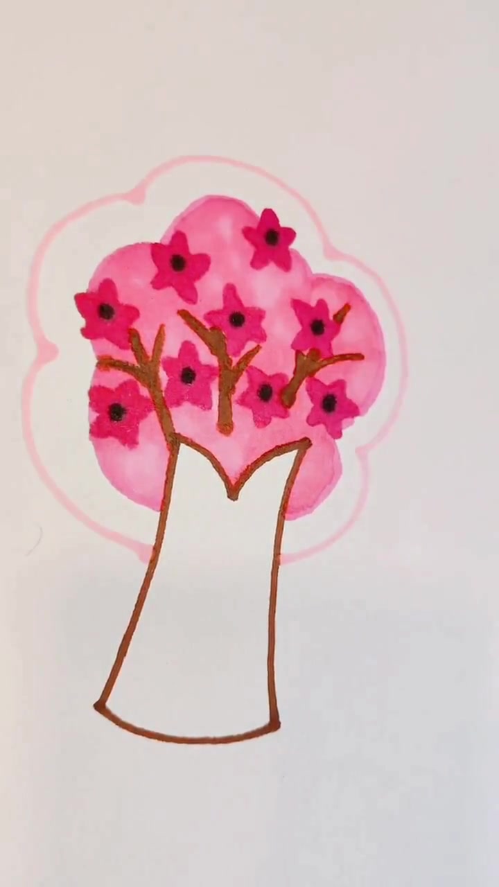 春天桃树的简笔画画法，适合儿童的创意小教程