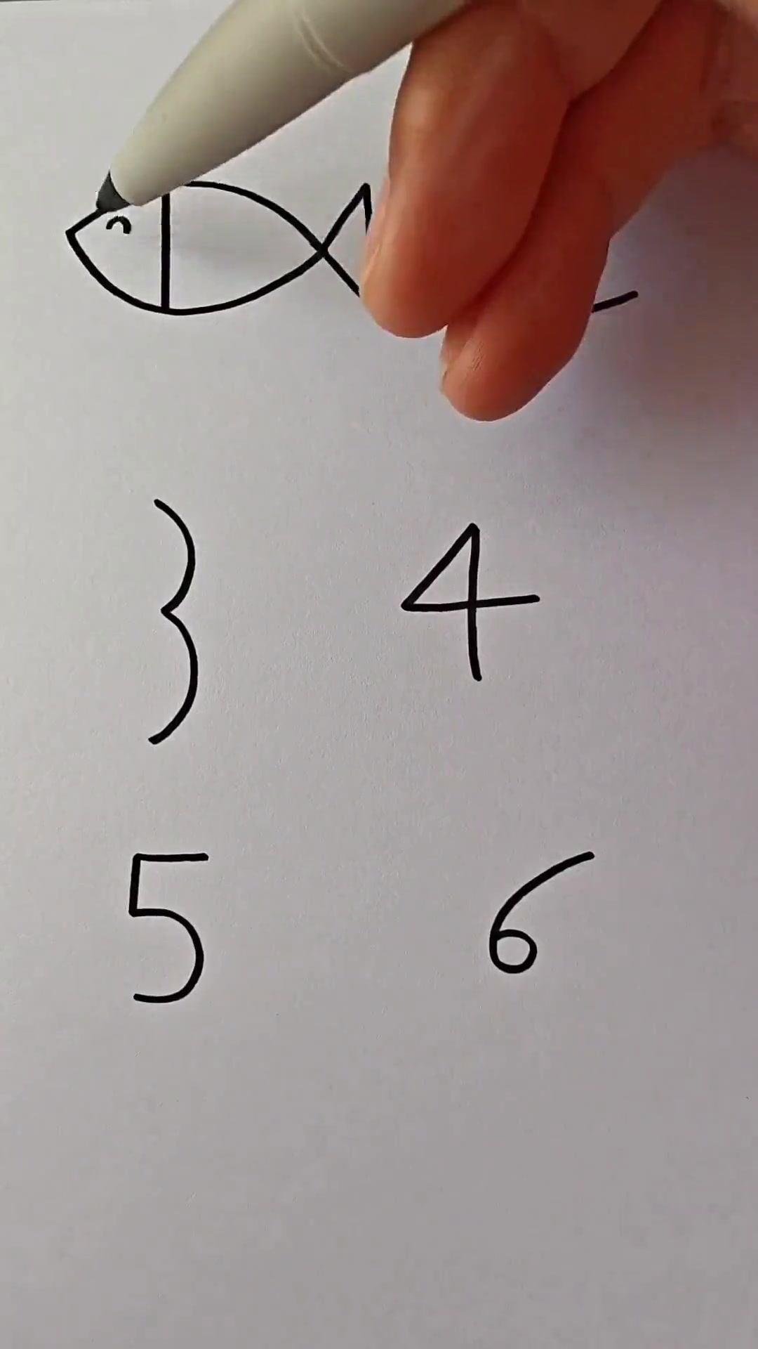 用数字123456画可爱的简笔画小鱼