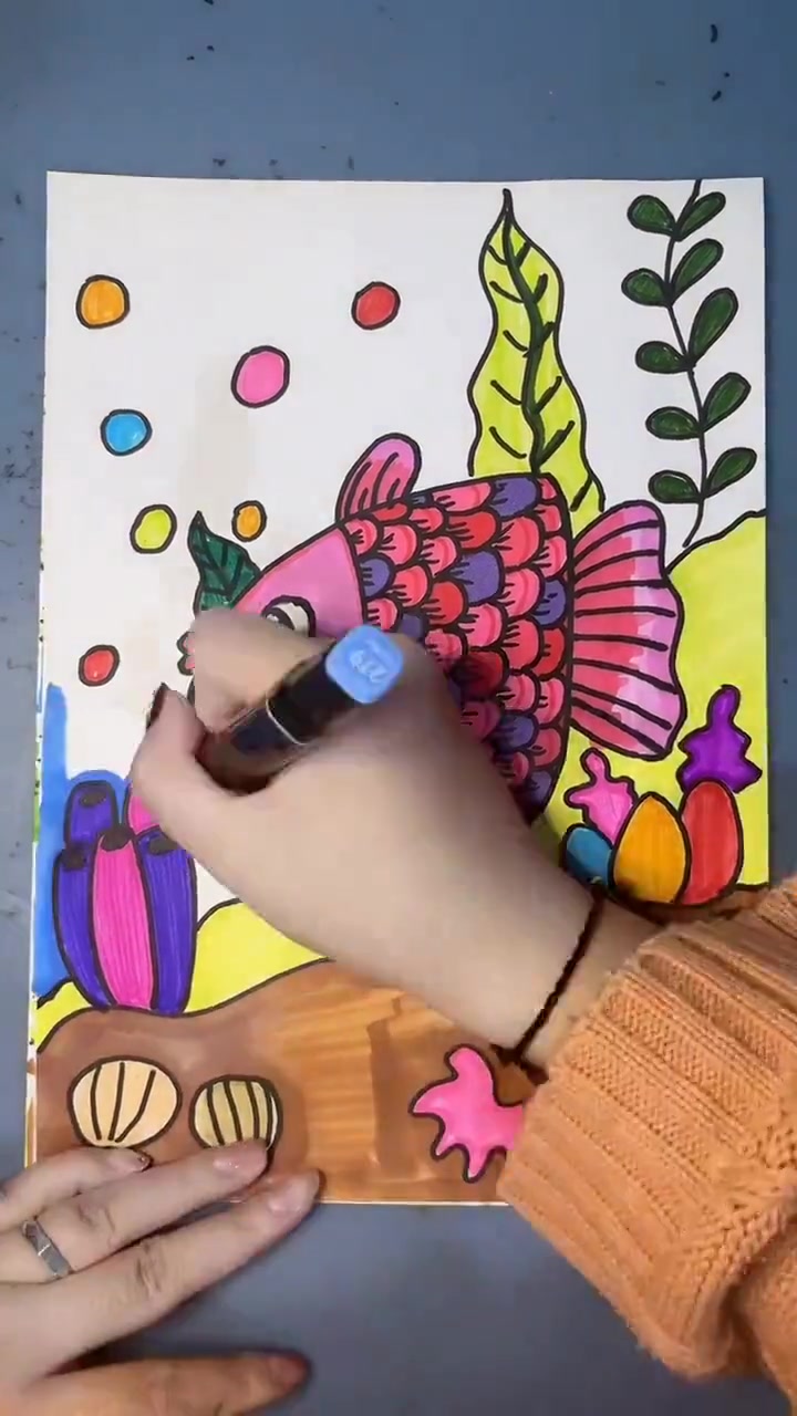 5~7岁，零基础绘画《海底的鱼儿》，一起来画画吧