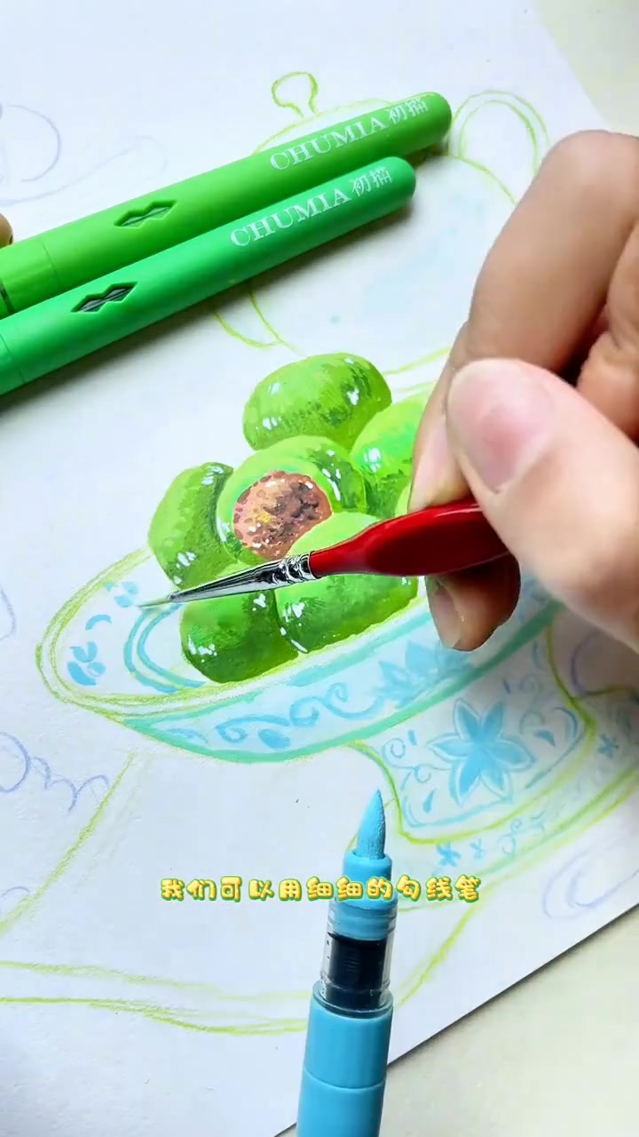 用丙烯颜料画可爱青团的简笔画教程