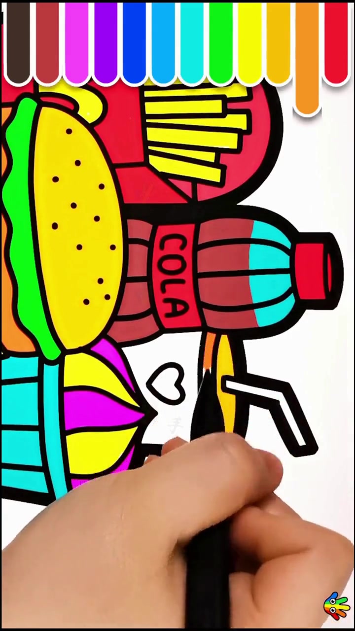 儿童填色简笔画 画孩子们喜欢的薯条汉堡快餐套装