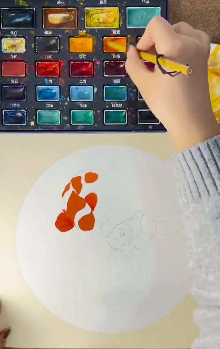 国画小丑鱼零基础学画画少儿绘画教程