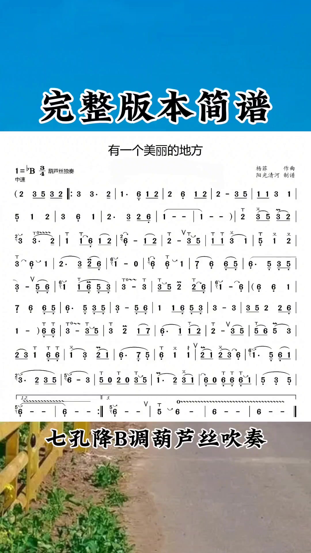 《有一个美丽的地方》七孔降B调葫芦丝完整吹奏版