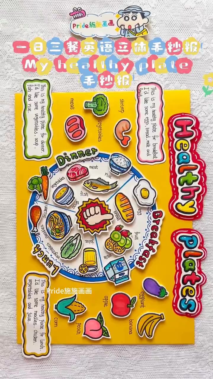 一日三餐英语立体手抄报 健康餐盘手抄报