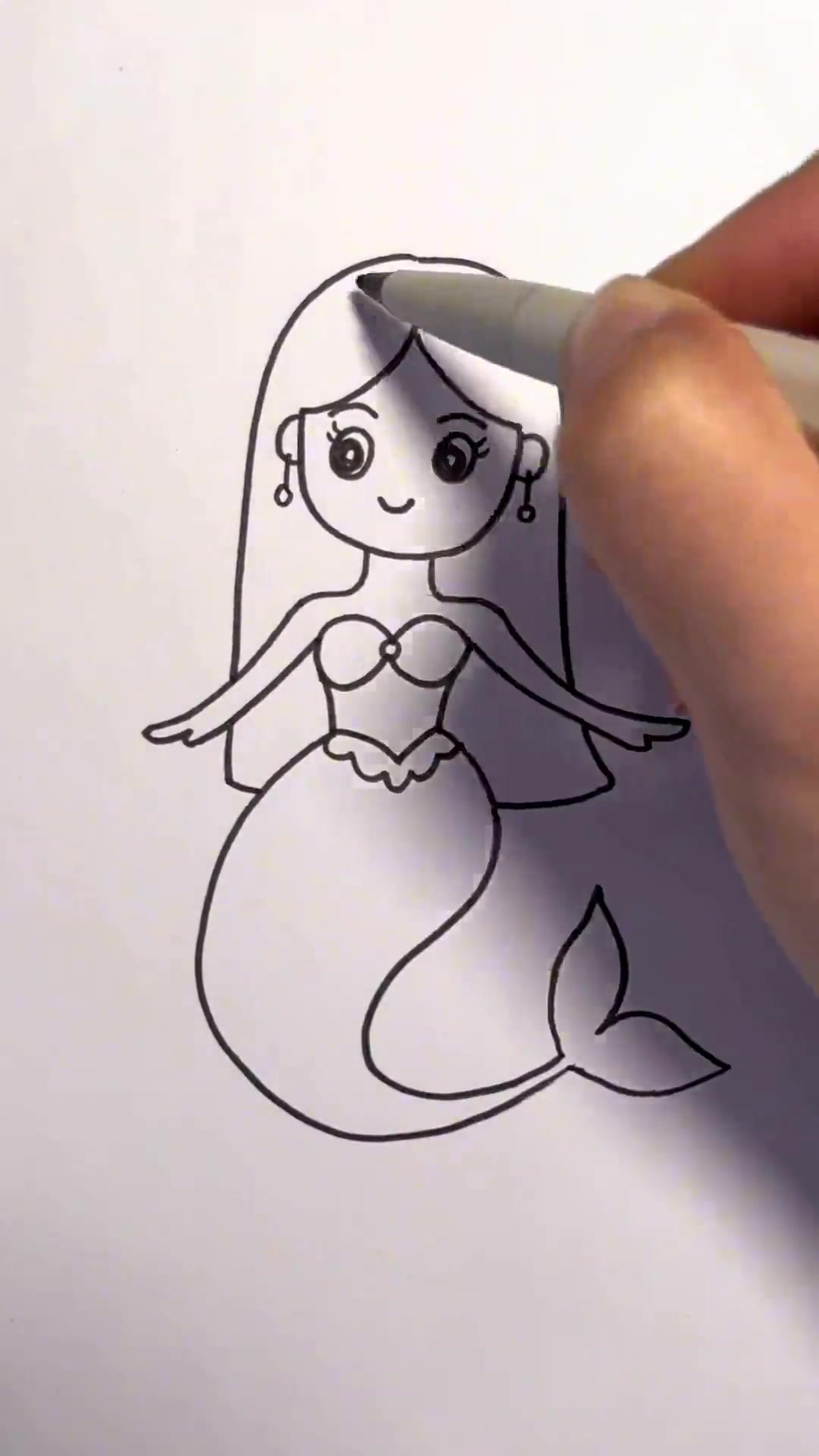 美人鱼简笔画，一学就会的儿童亲子简笔画