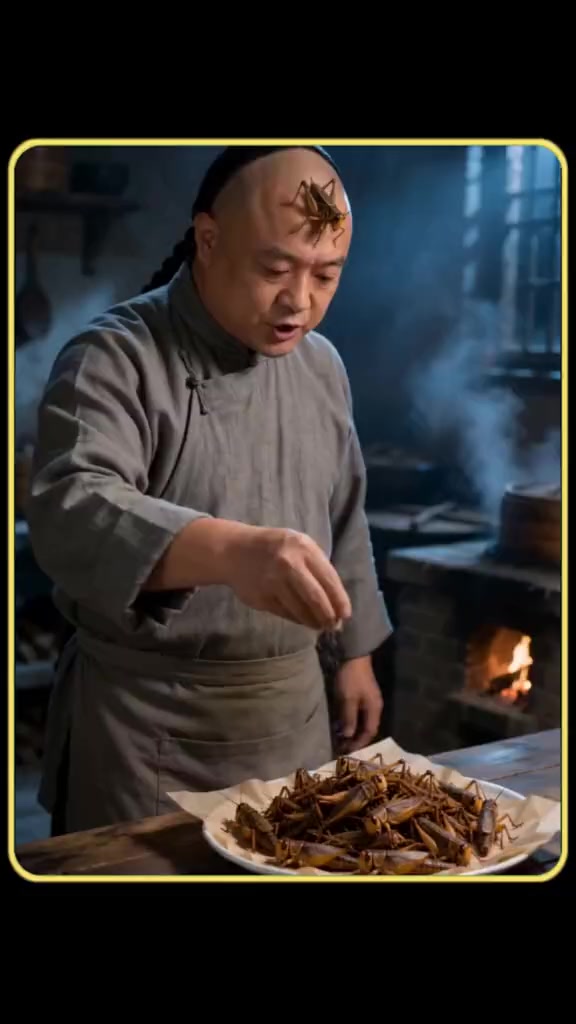 清朝御膳油炸蚱蜢沉浸式体验清朝御厨半夜加急制作油炸蚱蜢。本视频由