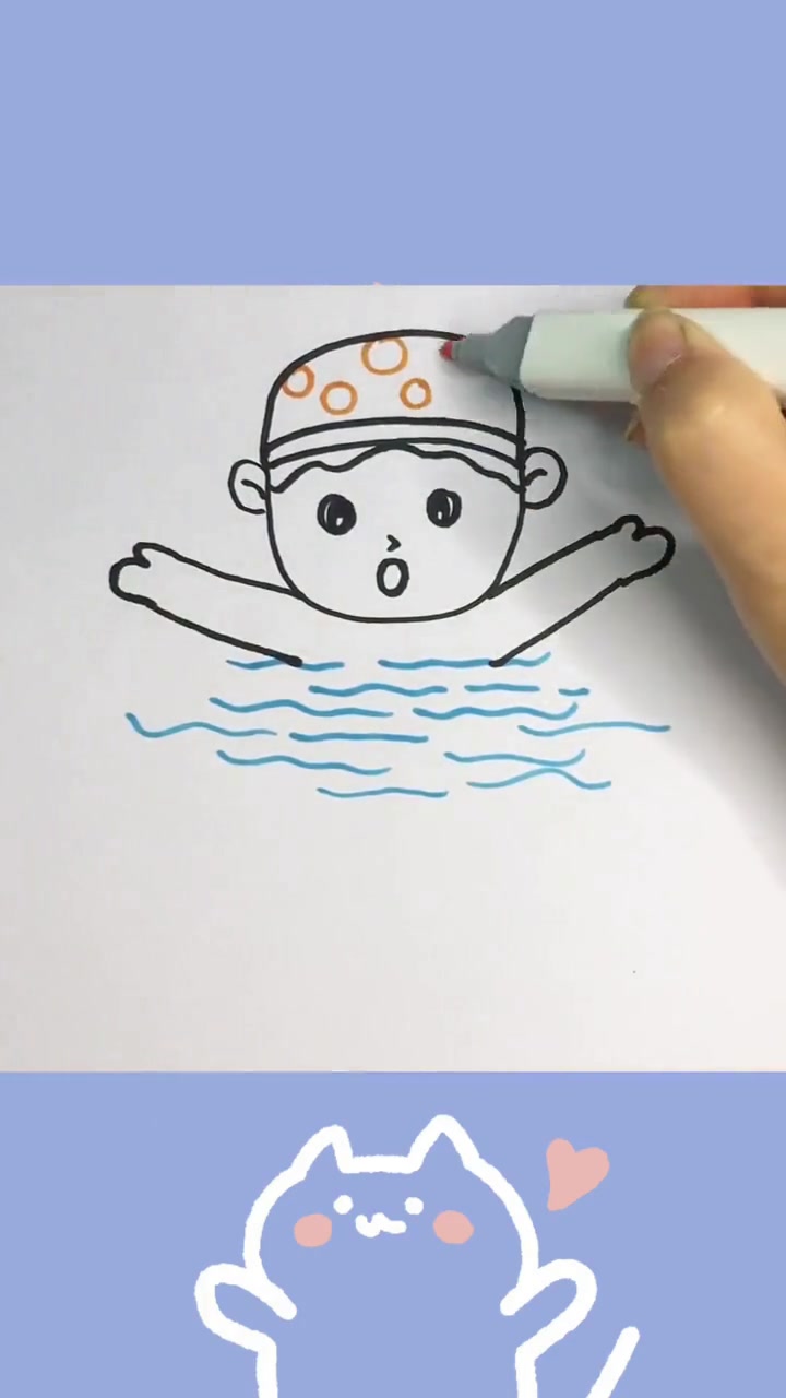 游泳的小男孩简笔画，超简单，一学就会