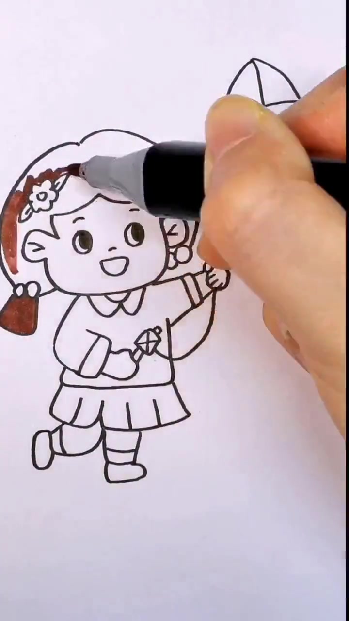 充满童趣的儿童放风筝主题绘画