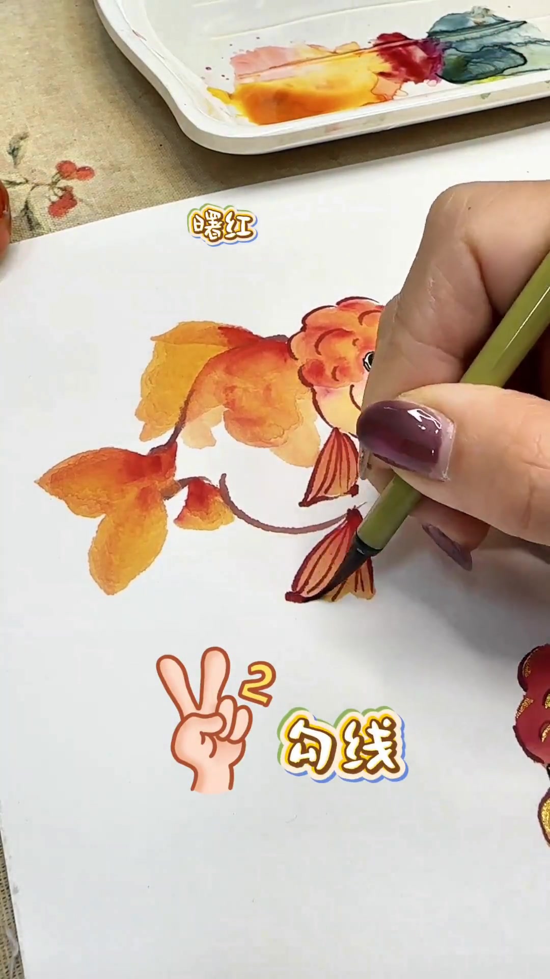 3个步骤教你画短尾狮金鱼 国画金鱼教程