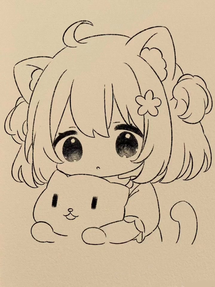 今天捡到一只可爱小猫咪，学画画q版人物