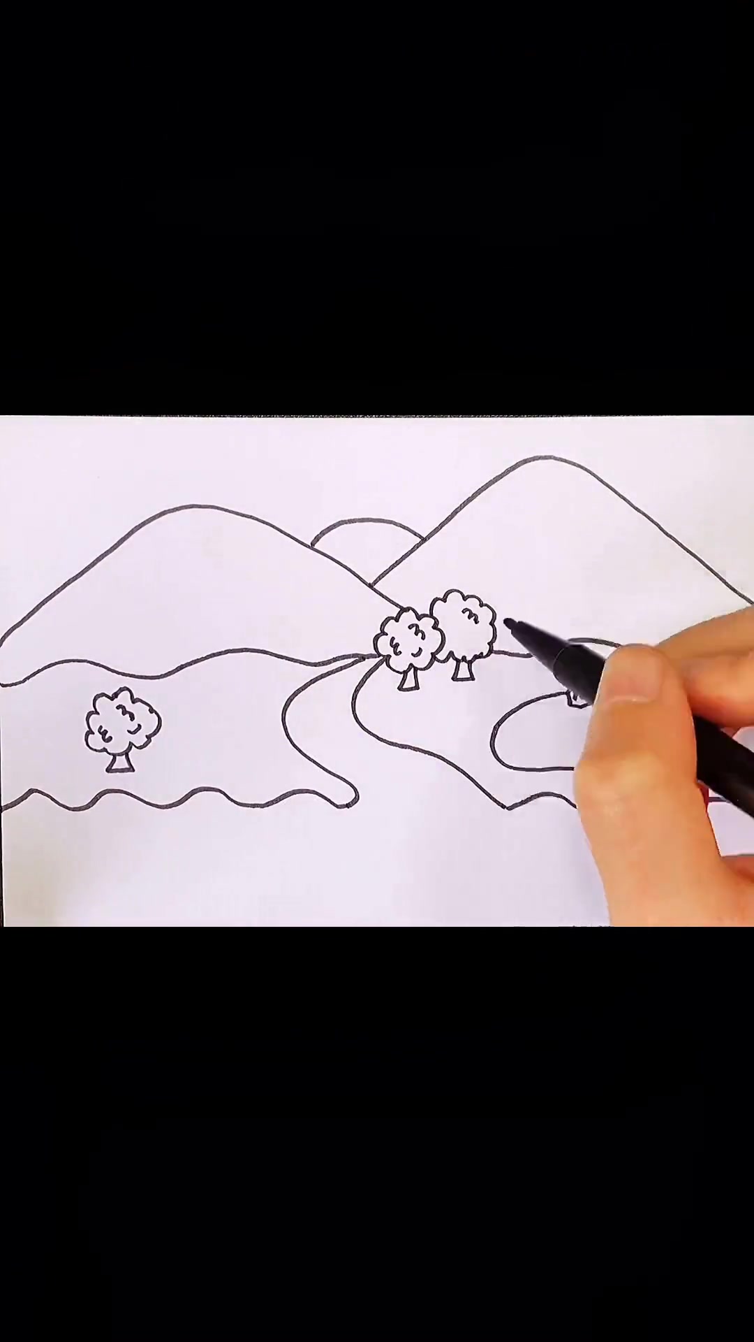 简单的春天风景画，春天的夕阳，青山秀水简笔画就这么简单