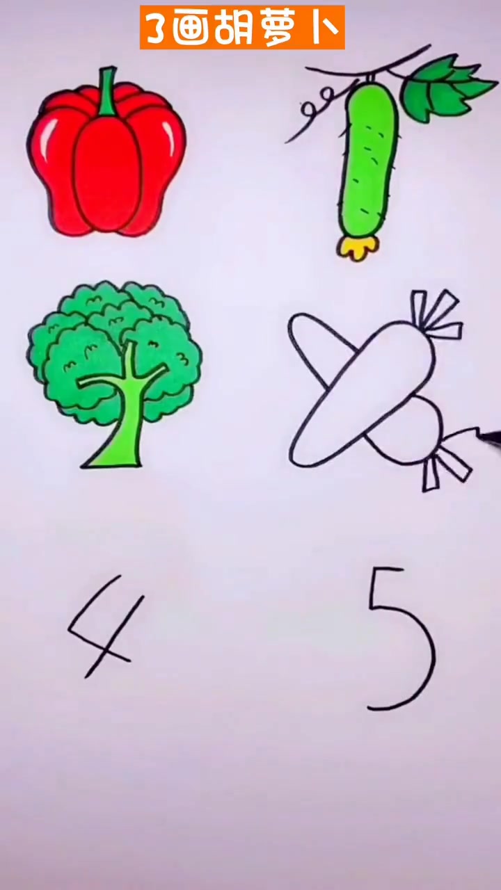 数字简笔画画蔬菜，一学就会
