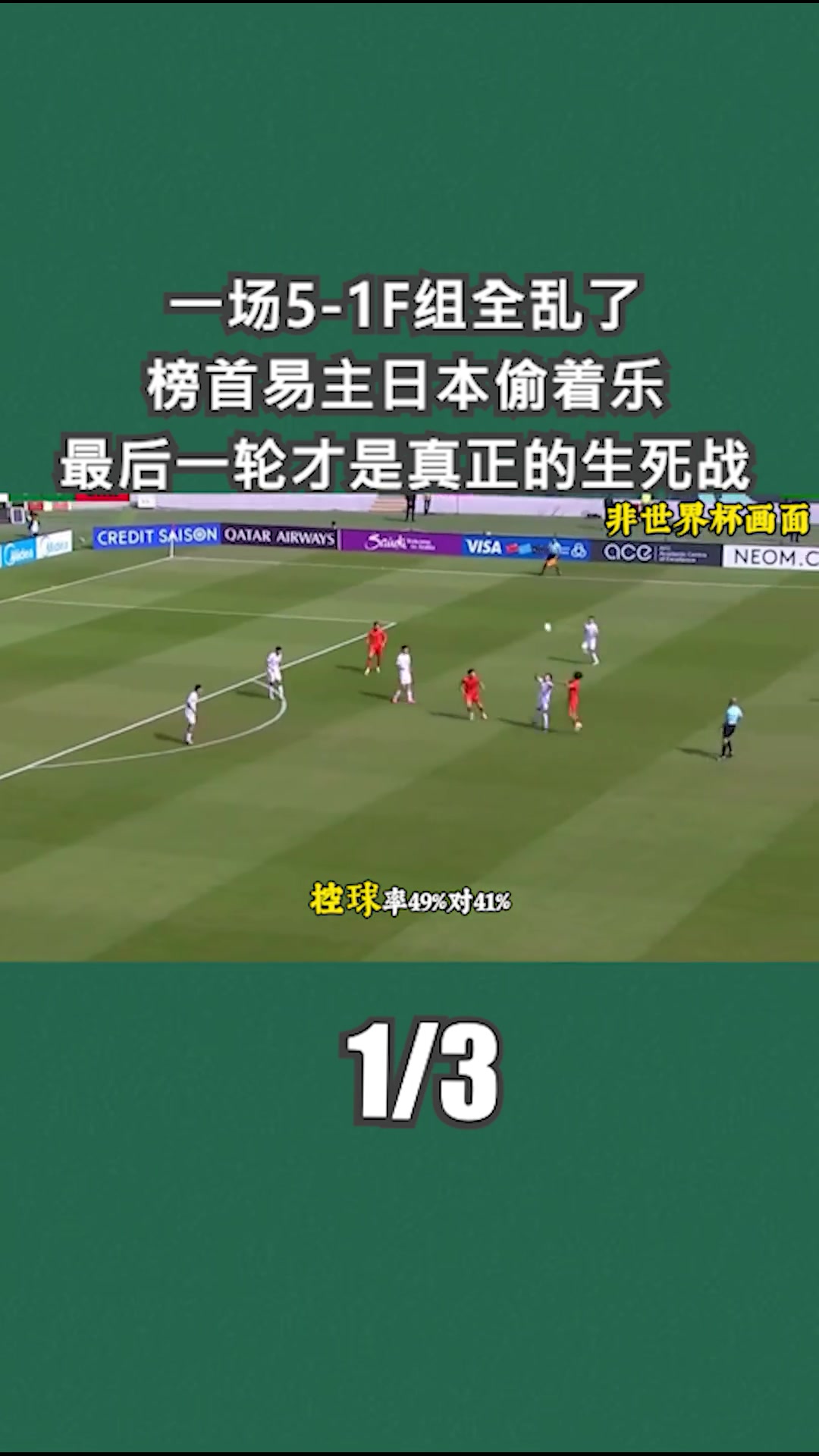一场5-1，F组全乱了：榜首易主，日本偷着乐，最后一轮才是真正的生死战1/3#2026世界