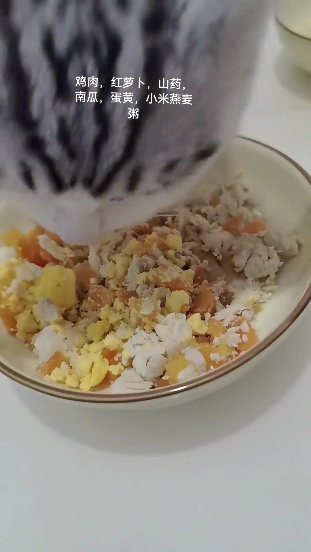 给豆豆做的营养辅食 鸡肉山药南瓜蛋黄小米燕麦粥