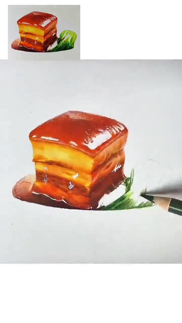 超写实彩铅教程｜如何画出红烧肉的油亮光泽和层次感