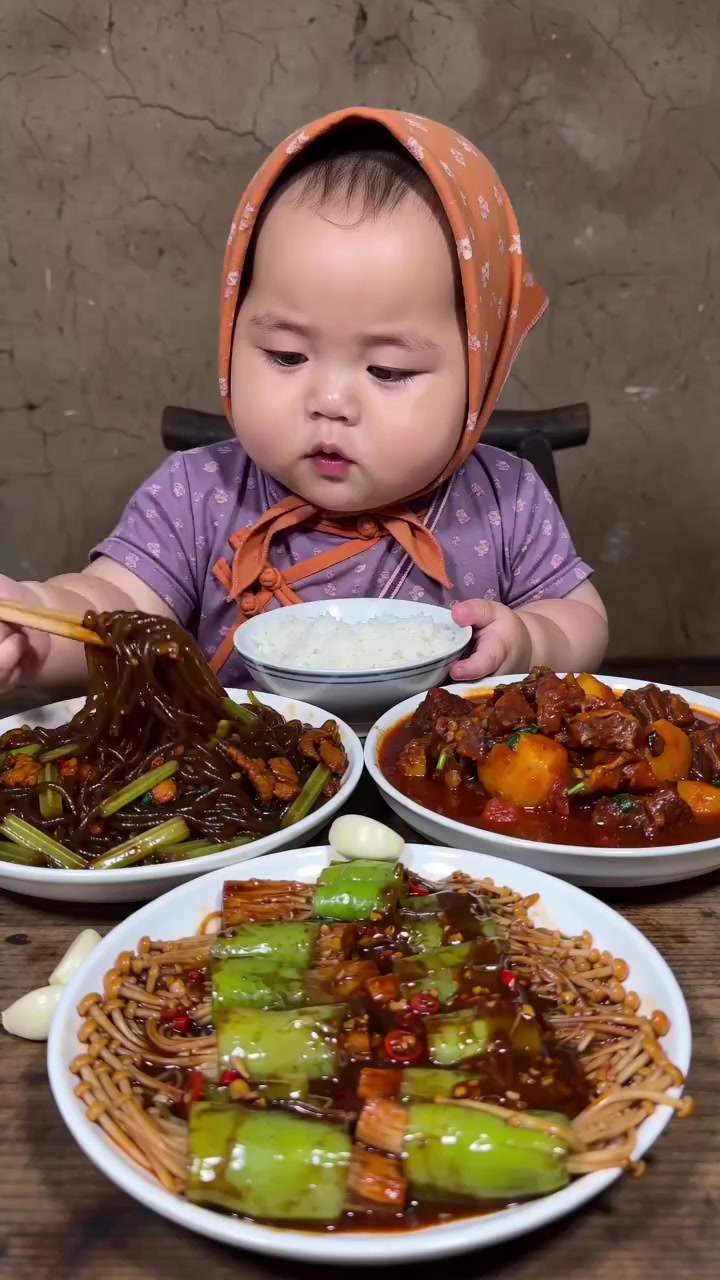 芹菜炒粉、番茄牛腩、辣椒卷金针菇